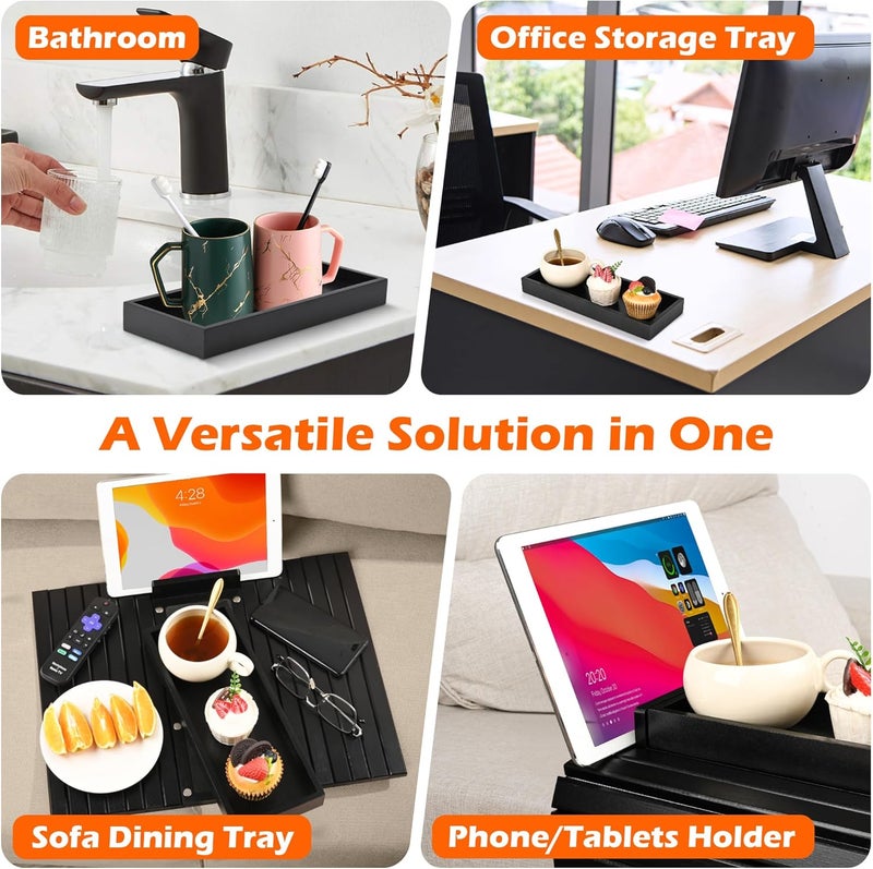 Joy&Grace Couch Arm Tray, 3-in-1 Magnetic Detachable Sofa Arm Table with Phone and Tablet Holder Bamboo Couch Cup Holder, Foldable Sofa Armrest Tray for Eating, Drinks, Phones (Black) - Image 4